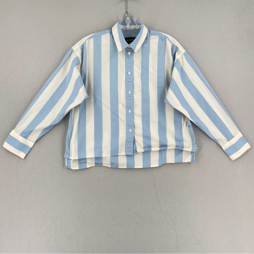 J. Crew Collection Relaxed Fit Cropped Blue Striped Button-Up Shirt Size 8